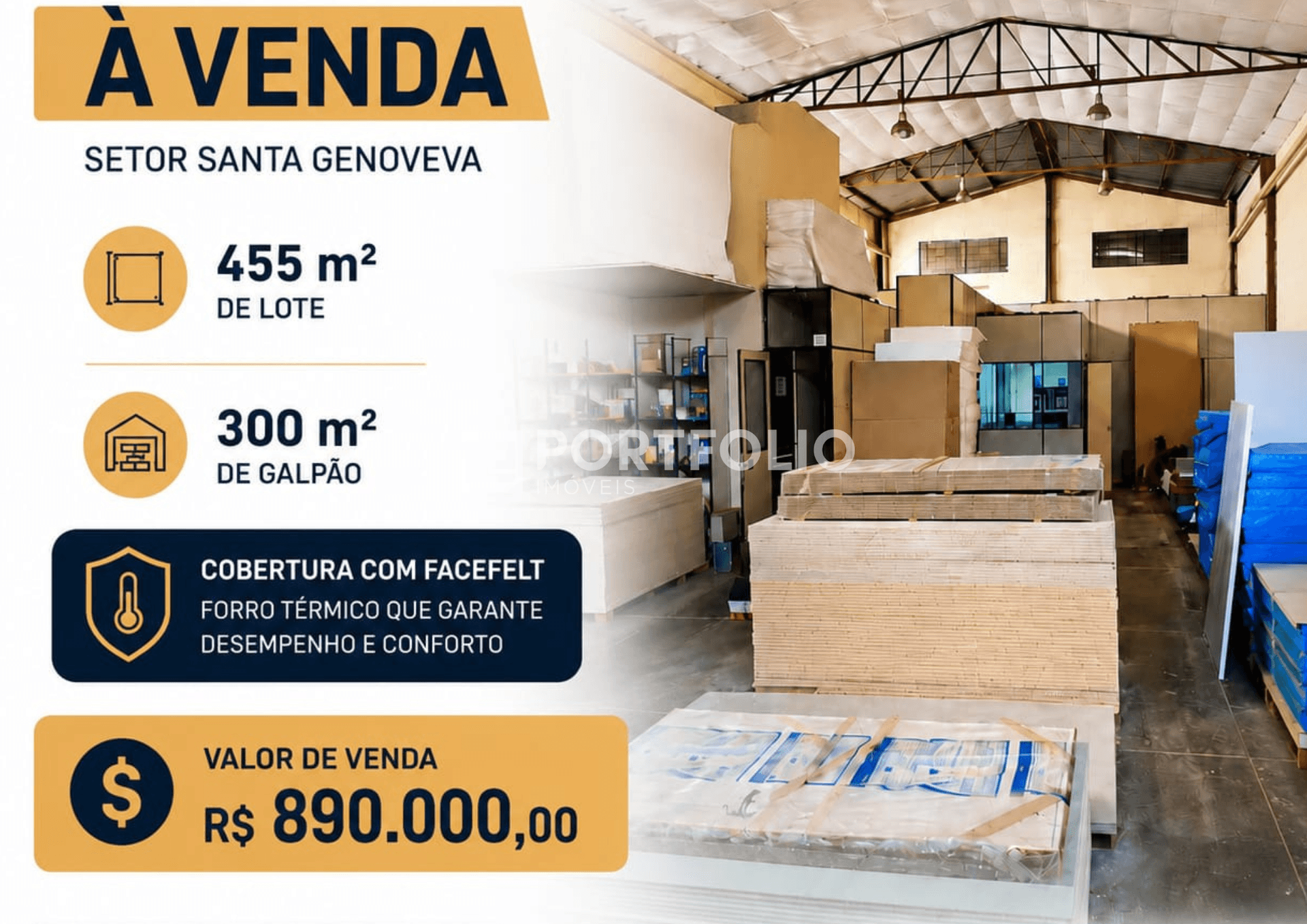 Galpão à venda com 455m² de área total, Setor Santa Genoveva, Goiânia.